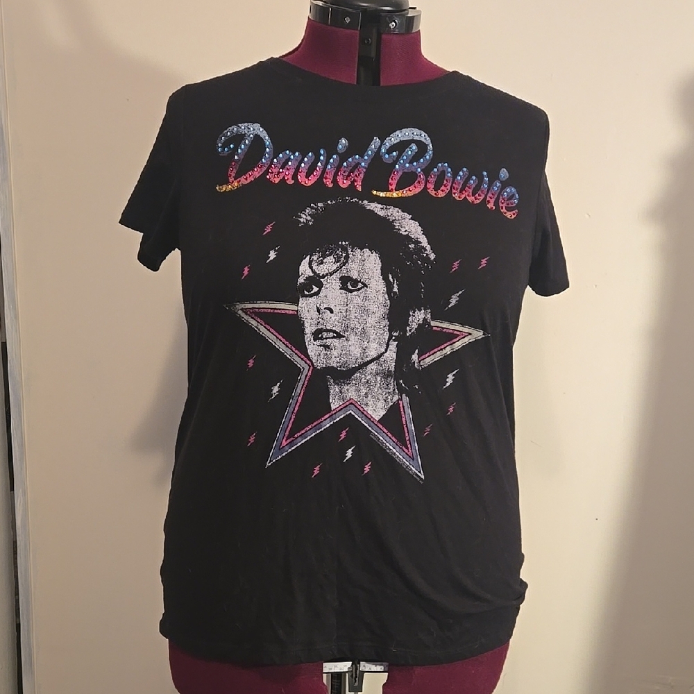 Black Short Sleeve Tee with David Bowie Graphic